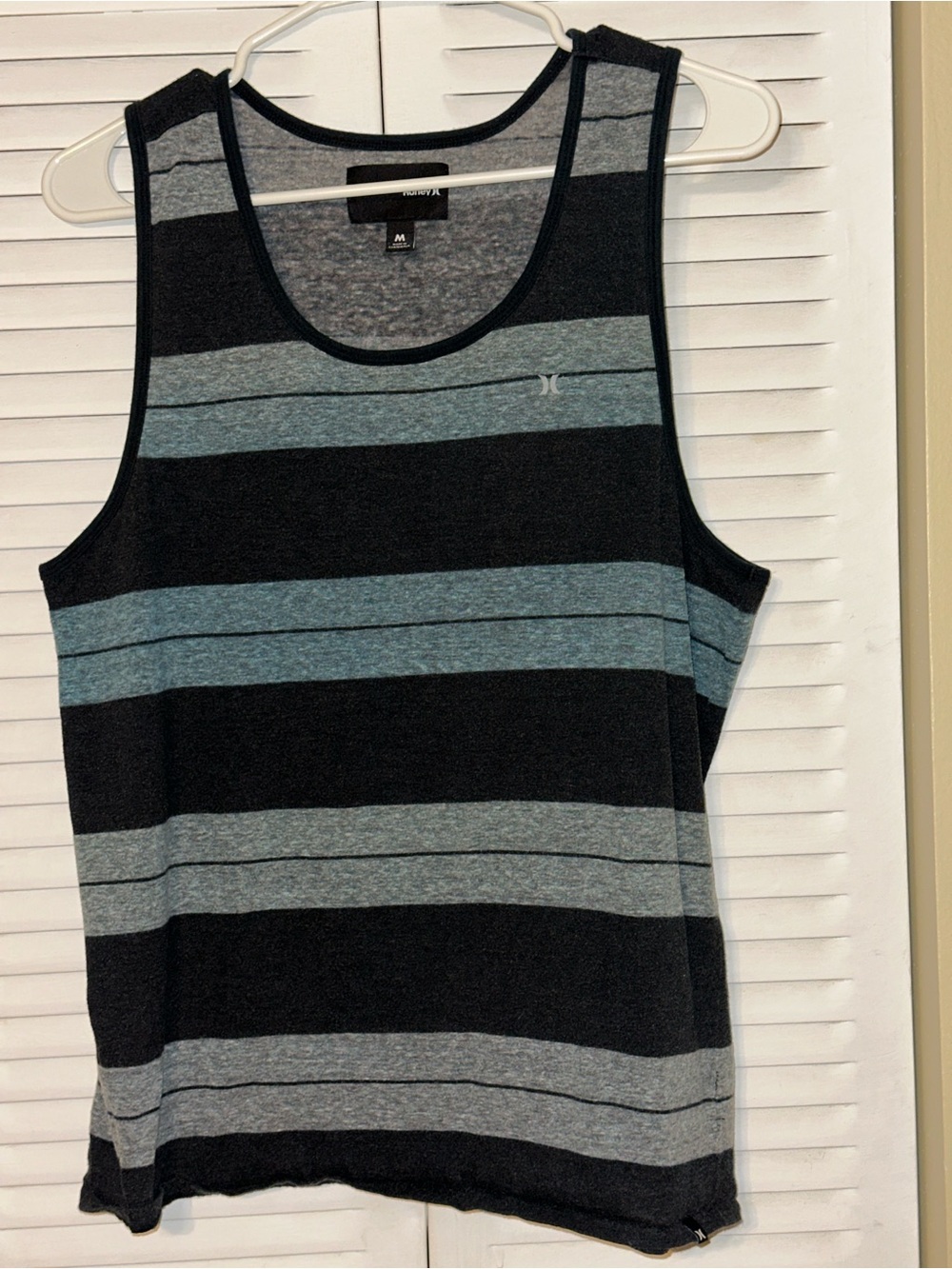 Hurley Men's Medium Striped Tank Top Charcoal Grey & Teal Sleeveless Shirt